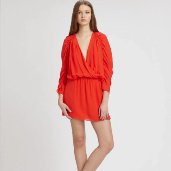 Parker Ruched Sleeve Red Dress - Picture 1 of 11